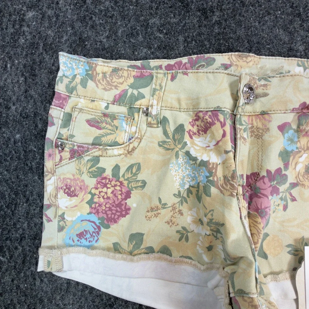 Grace in LA Y2K Floral Denim Shorts Womens 9/28 Yellow Cotton NWT JH-8462